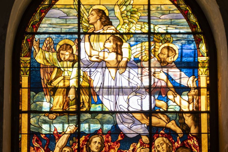 A beautiful stained glass window at the Catedral de San Juan in Old San Juan, Puerto Rico.
