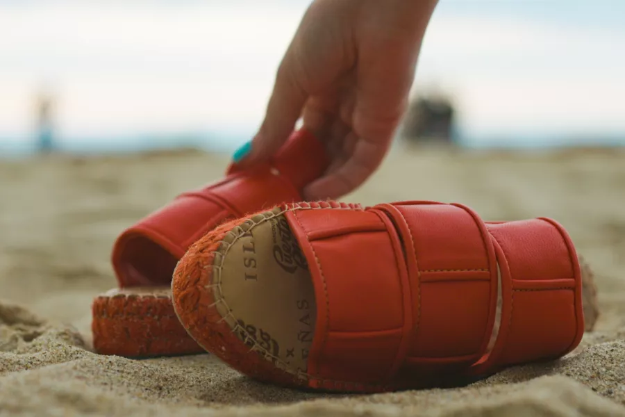 A pair of sandals created by Isleñas, a Puerto Rican sustainable brand.