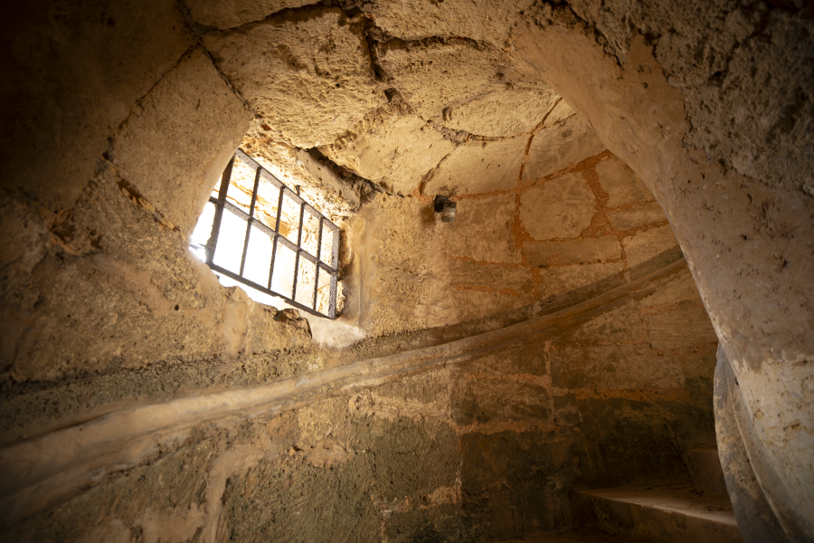 A cobblestone staircase at the Catedral de San Juan in Old San Juan, Puerto Rico.