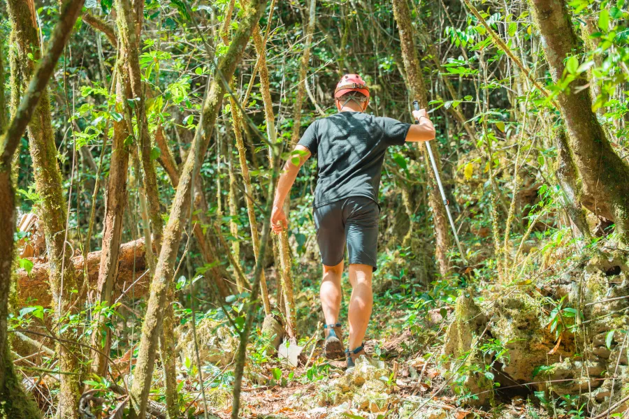 A person walking on the trails of the Cabachuelas Natural Reserve in Puerto Rico.