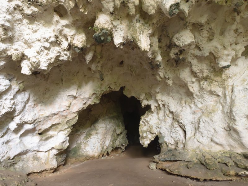 A cave opening full of stalactites in the Las Cabachuelas Natural Reserve in Morovis, Puerto Rico
