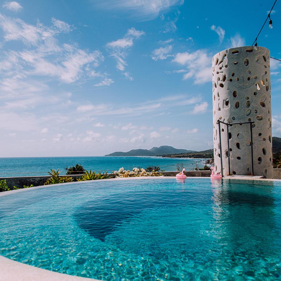 Ocean view from the rooftop pool at El Blok hotel in Vieques
